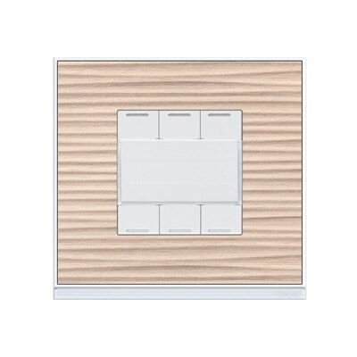 interrupteur gallery de Hager, plaque placage bois WXP3502, avec enjoliveur 6 boutons KNX LED pure WXD316B