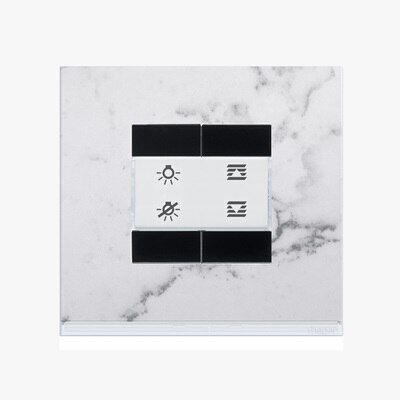 appareillage mural gallery de Hager, plaque finition matière massive marbre WXP7102 et interrupteur KNX ou micromodules night, domotique