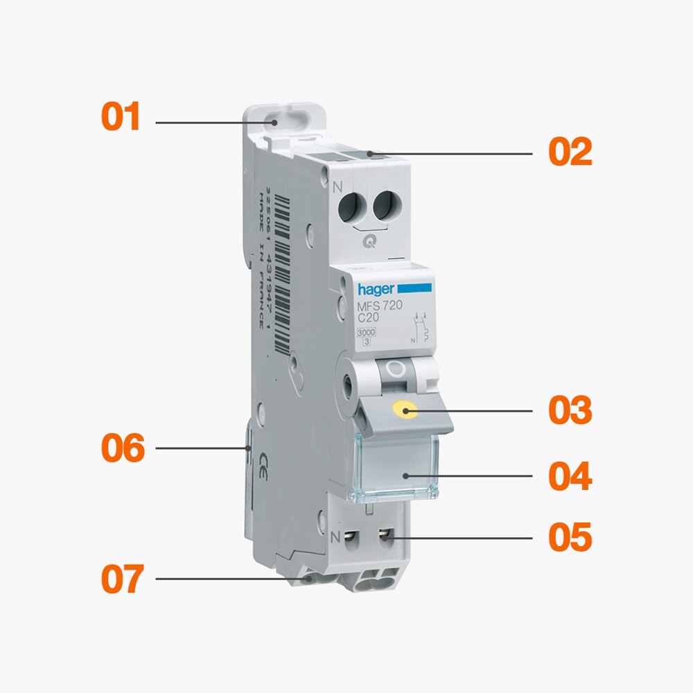 infographie description d'un disjoncteur MFS720 de Hager