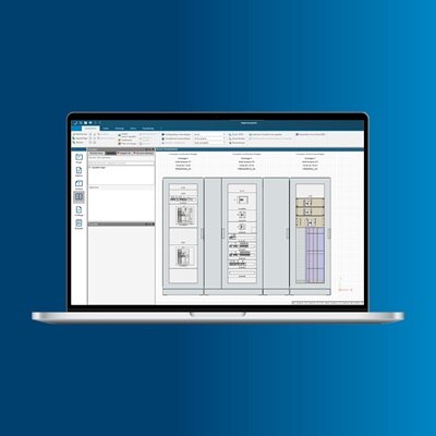 Ecran de PC portable avec vue de mise en enveloppe via logiciel Hagercad de Hager