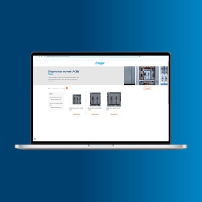 Ecran de PC portable avec vue du configurateur d'ACB Hager 