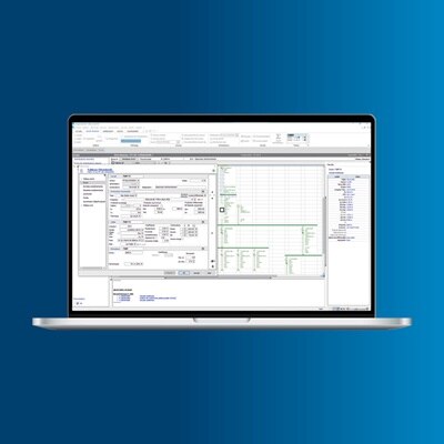 Ecran de PC portable avec vue de notes de calculs via logiciel Hagercad net de Hager