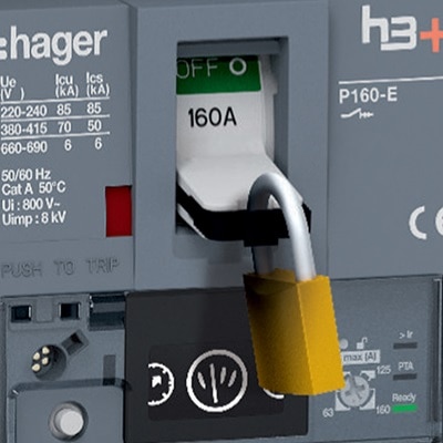 Blocage grâce au cadenas intégré des disjoncteurs h3+ de Hager