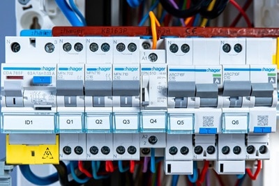 appareillages modulaires Hager sur rail DIN dont protecteur d'arc ARC716F comme recommande la norme NFC 15-100 d'août 2024