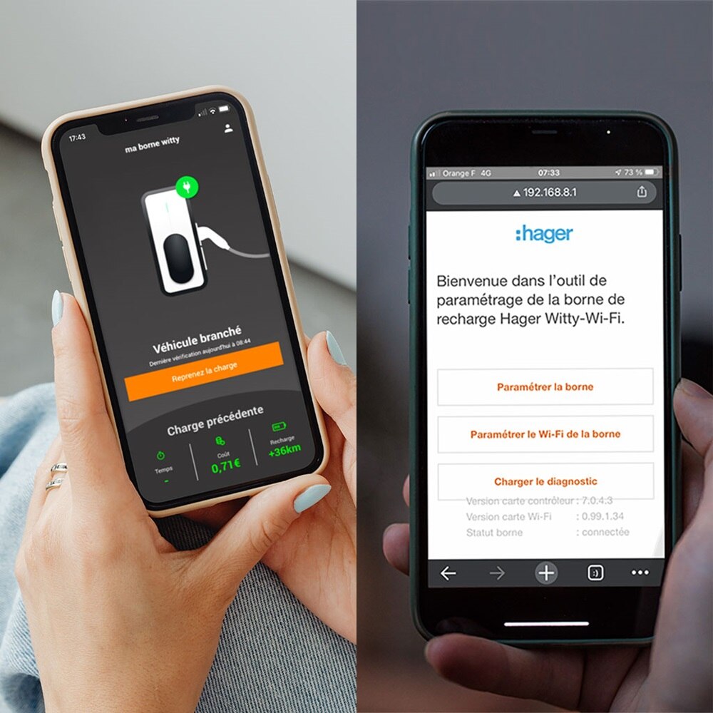  Une application Hager witty pour connecter vos clients à leur borne de charge et une webapp pour paramétrer en toute simplicité vos chantiers résidentiels.