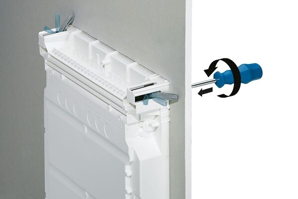 fixation volta2,  cloison creuse, coffret electrique Hager