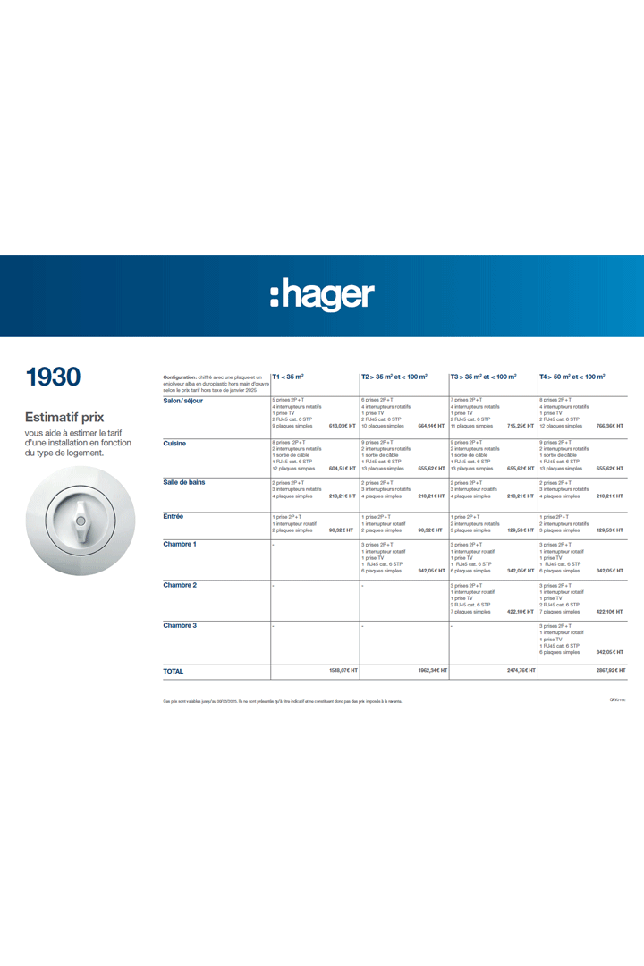 Hager brochure utilisateur final référentiel prix 1930