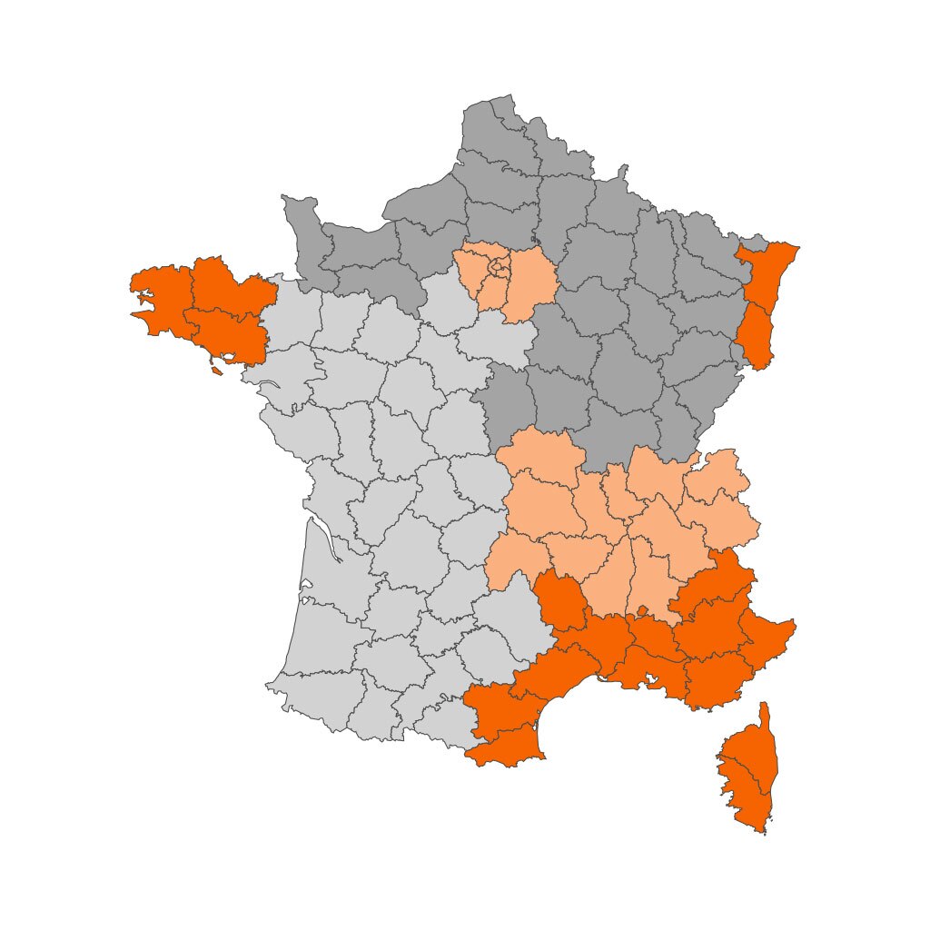 répartition de la carte de France selon les secteurs des 4 assistantes de formation