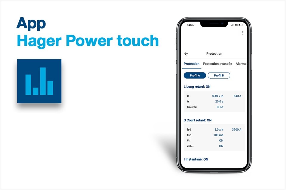 Application Hager Power touch pour visualiser et surveiller les disjoncteurs hw+