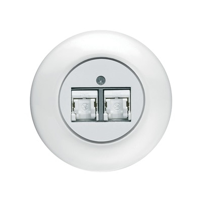 appareillage mural 1930 de Hager, double prise RJ45, alba