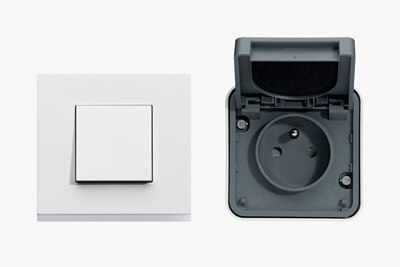 appareillage mural Hager interrupteur gallery pure et prise cubyko leaf