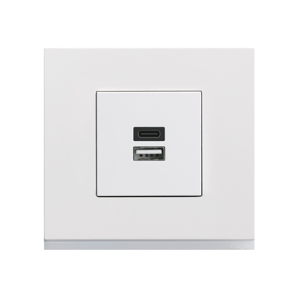 Chargeur USB A+C  gallery de Hager, finition pure