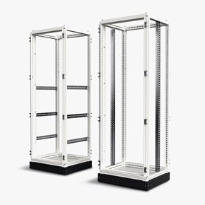 Structures de cellules quadro evo Hager qui montrent les montants verticaux et horizontaux pour fixer les différents équipements.