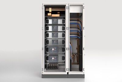 2 cellules quadro evo Hager associées, sans plastron, qui montre les système de cloisonnement pour créer les différentes formes 1, 2b, 3b, 4b