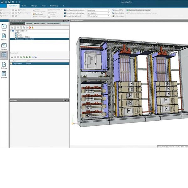 Vue 3D d'un ensemble quadro evo sur le logiciel hagercad.T Hager