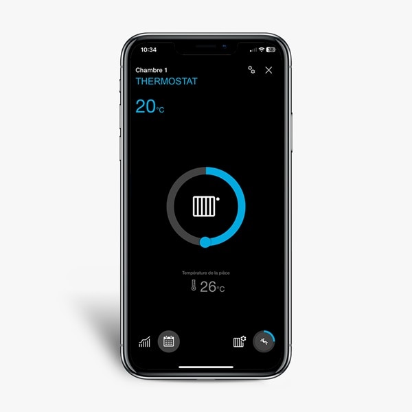 Le chauffage piloté en KNX par domovea de Hager sur un smartphone
