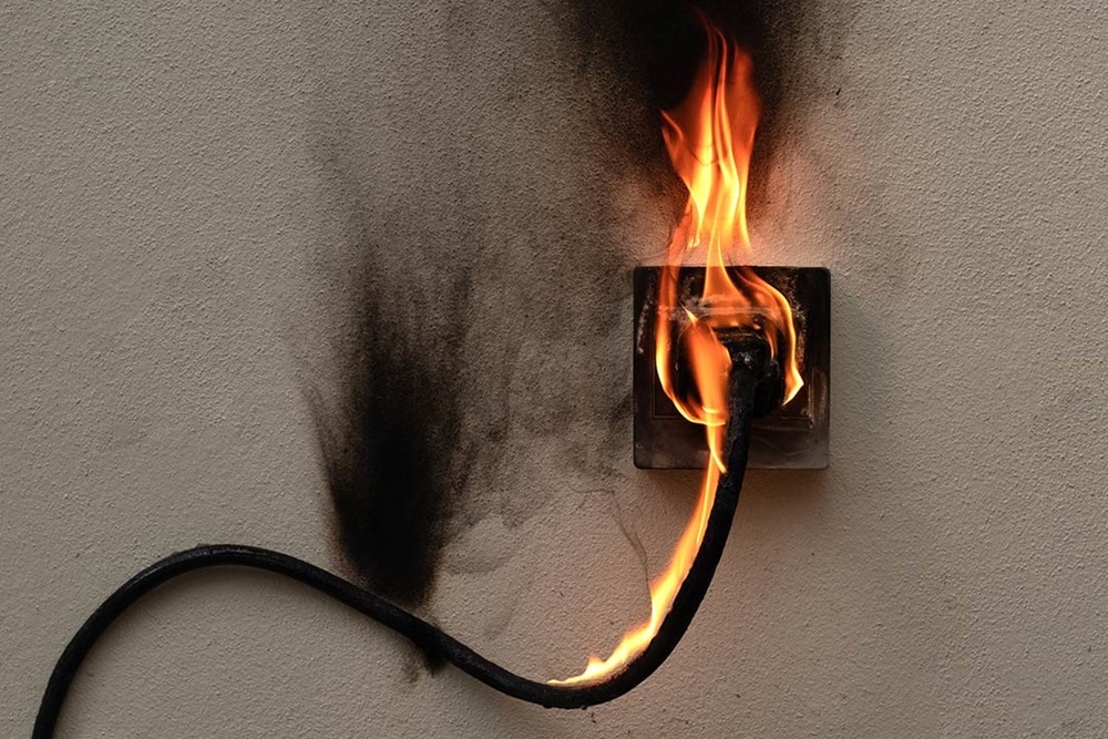 Départ de feu sur une prise électrique