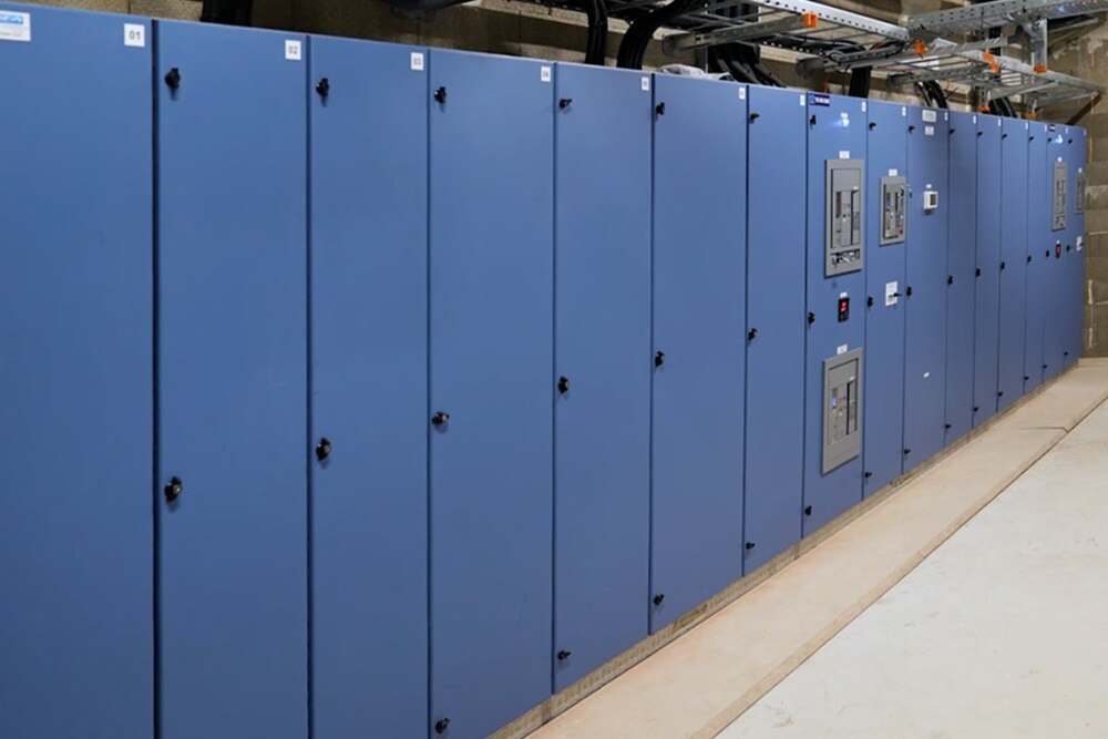 TGBT Hager de 12 mètres installé à la Meinau à Strasbourg dans le cadre de la modernisation électrique du stade