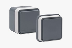 appareillage mural étanche IP55 cubyko de Hager, interrupteur va-et-vient version et saillie WNC001 et encastrée WNE001 gris