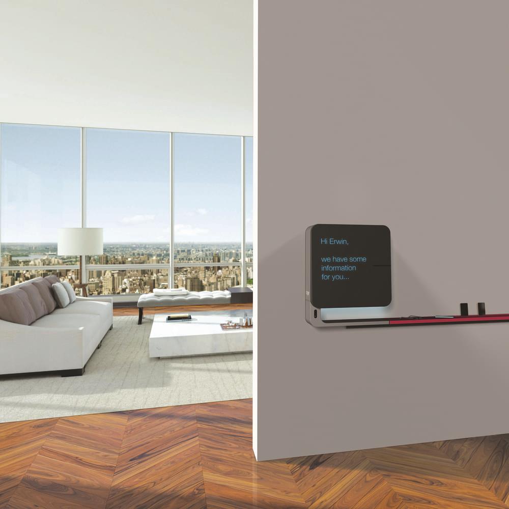 futuristic looking living room with a skyline