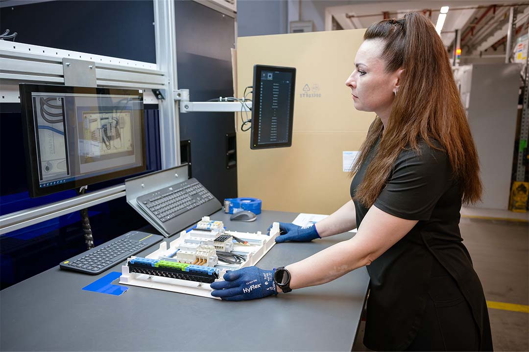 female employee staring at screen