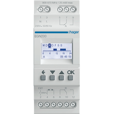 horloge programmable, horloge programmable hager, programmateur horaire, telerupteur connecte, interrupteur horaire, modulaire, hager, EGN200