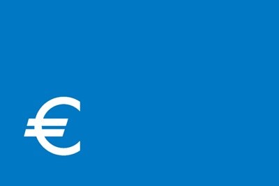 Pittogramma del simbolo dell'euro su sfondo azzurro