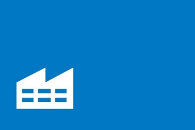 Pittogramma del simbolo di uno stabilimento produttivo su sfondo azzurro