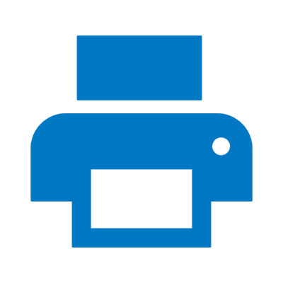 pittogramma di colore azzurro su sfondo neutro di una stampante con foglio in uscita