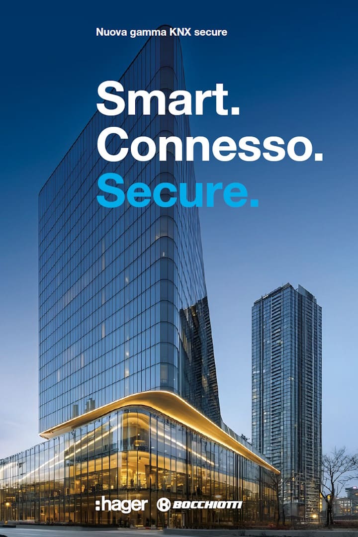 Vista frontale della copertina della brochure Gamma KNX Hager Bocchiotti