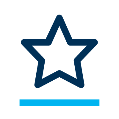 Pittogramma di una stella sottolineata da una riga azzurra su sfondo neutro