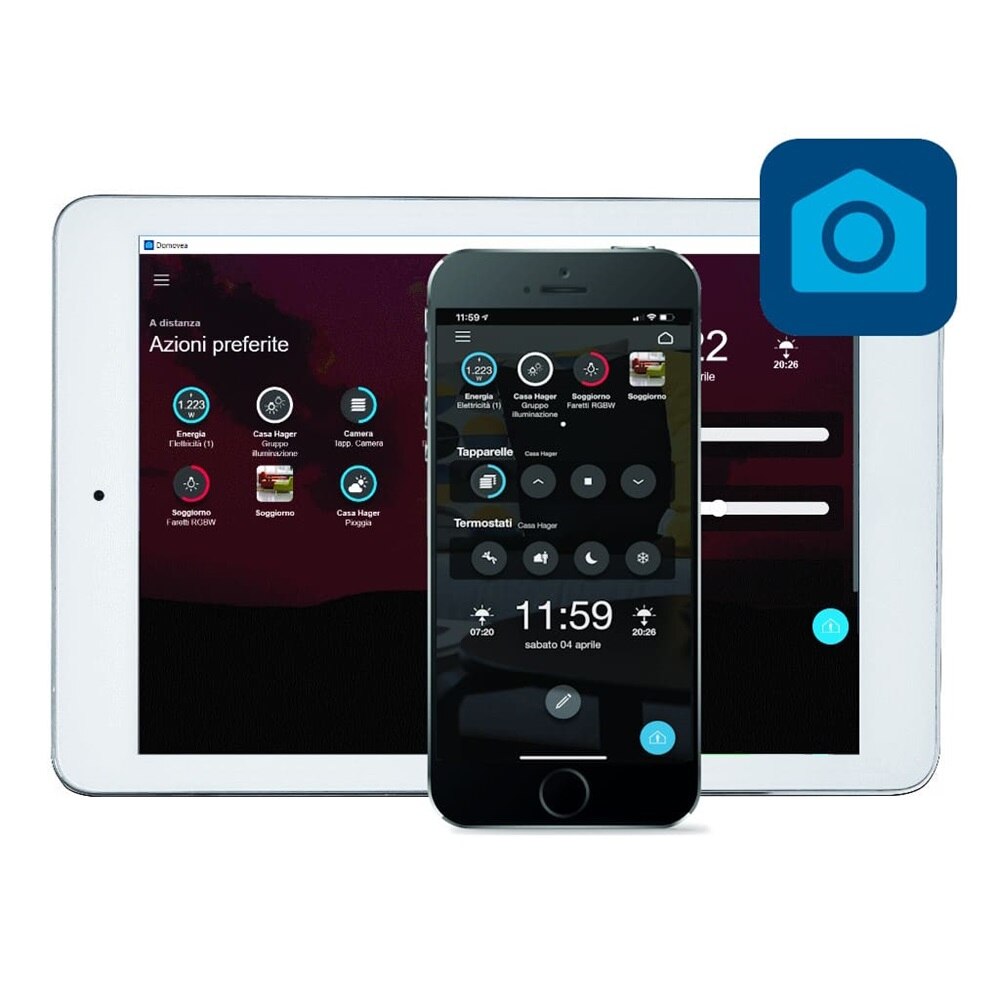 Tablet e smartphone con installata app domovea per il controllo della domotica di casa