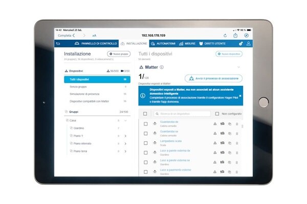 schermata Hager Pilot che indica l’avvio del processo di associazione dei dispositivi