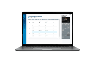 notebook con videata del software per pc Hager Power setup per la configurazione dei para­metri di prote­zione di inter­rut­tori scato­lati h3+ con sgan­cia­tore Energy