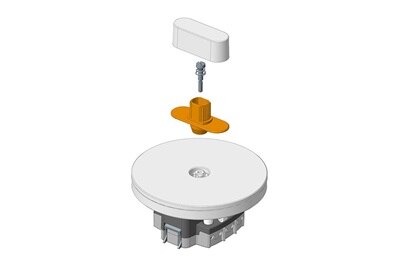 Rendering 3D degli elementi che compongono l'interruttore Berker R.classic con traversino