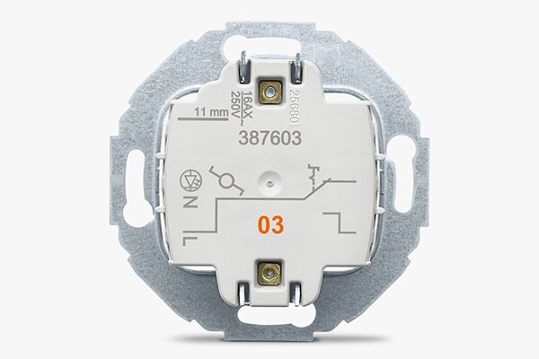 Vista frontale posteriore dell'inserto dell'interruttore Berker Serie 1930 con schema elettrico e numero di riferimento 03