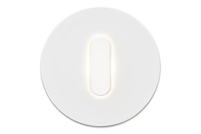 Vista frontale dell'interruttore della luce Berker R.classic con manopola illuminata e piastra di copertura in bianco