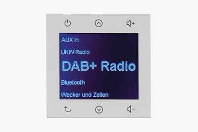 Vista frontale radio Berker da incasso con display, elementi di comando e altoparlante