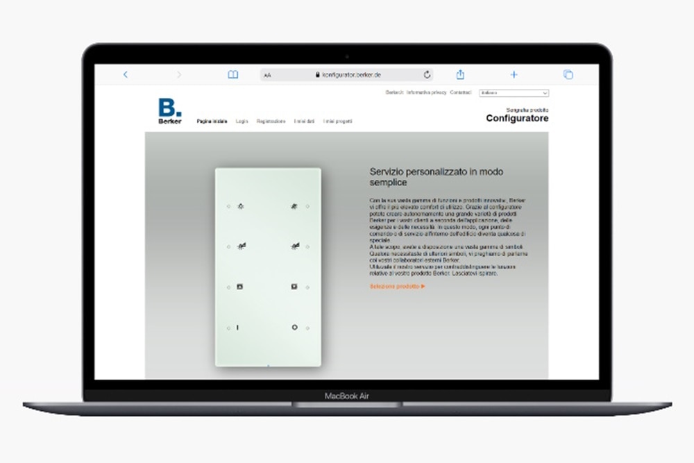 Immagine di un computer portatile con la videata principale del configuratore TS Sensor Berker