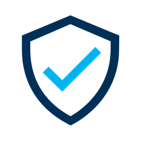 Pittogramma di uno scudo protettivo con al centro un segno di spunta su sfondo neutro