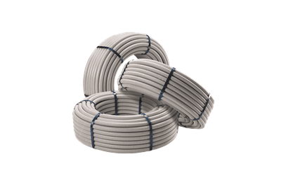 Immagine di tre matasse di guaine corrugate Halogen free di colore grigio su sfondo neutro