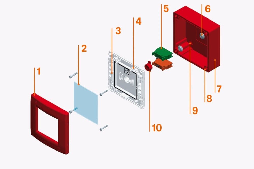 Rendering 3D dello spaccato di tutti gli elementi che formano il centralino Pablo Emergenza .