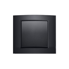 Vista frontale dell'interruttore della luce della serie di design Berker B.3 con bilanciere a 2 vie e cornice quadrata in nero su sfondo bianco