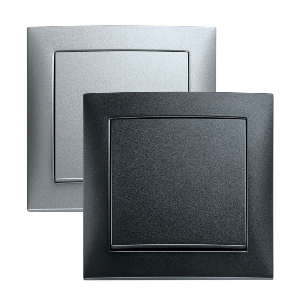 Vista frontale con confronto dell'interruttore della luce Berker S.1 con telaio in alluminio e colore nero