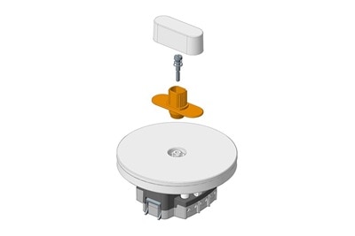 Rendering 3D degli elementi che compongono l'interruttore Berker R.classic con traversino