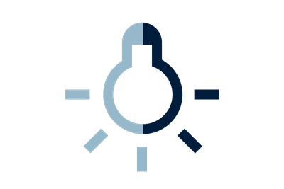 Pittogramma di una lampadina bicolore che mostra in azzurro chiaro l’accensione e in blu scuro lo spegnimento della sorgente