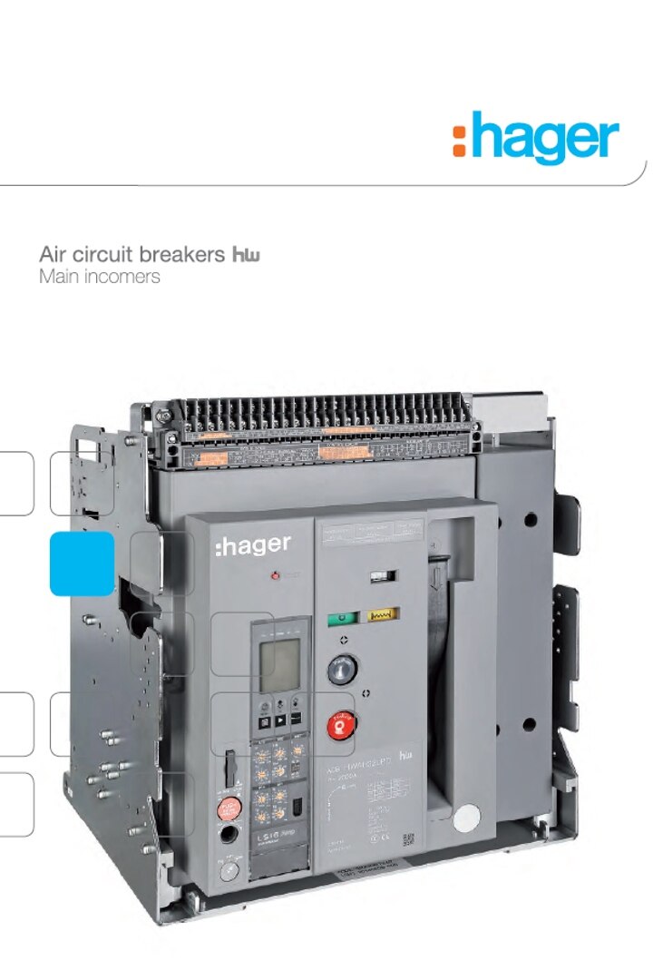 Hager air circuit breaker for main incomers with control panel and connection terminals