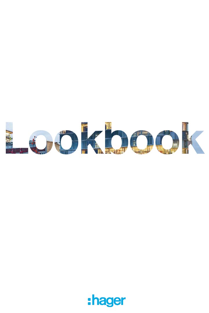 Hager lookbook cover with collage-style lettering on white background