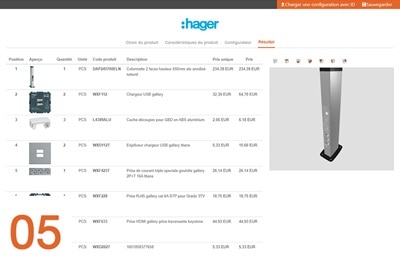 Hager configurator vloerdozen, stopcontactblokken en zuilen, stap 5