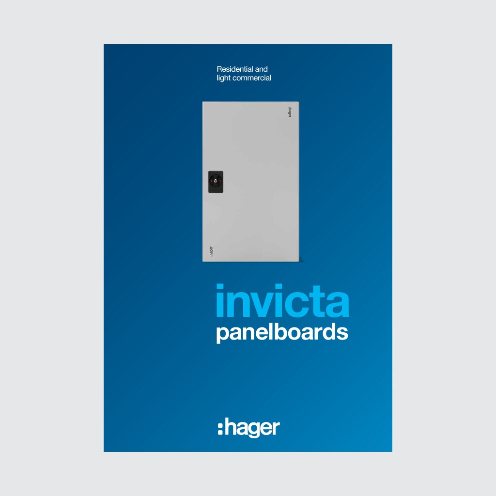 Hager Invicta panelboard advertisement for residential and commercial use